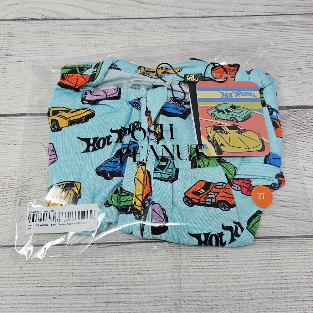 NWT Posh Peanut Boys Retro Hot Wheels Zippered Shortie Size 2T - Picture 3 of 5
